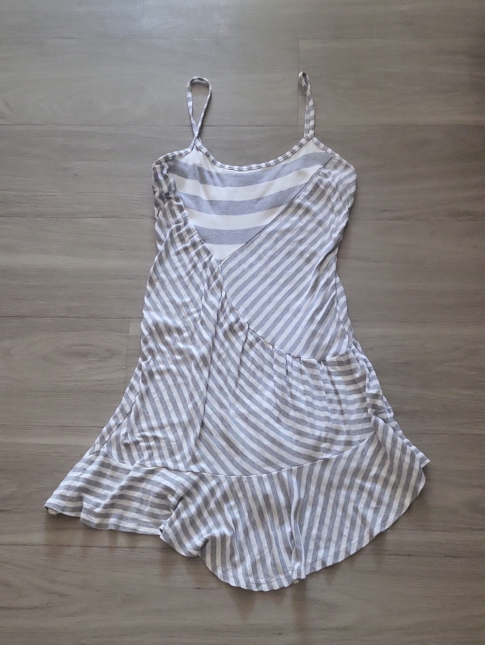 Wet Seal Gray and White Striped Spaghetti Strap Mini Dress